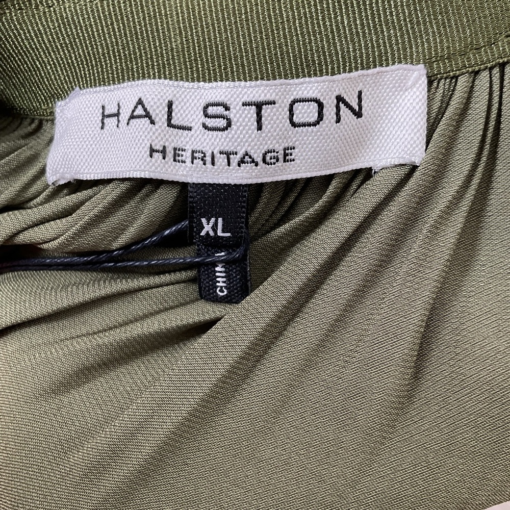 Halston Heritage Olive Green Long-Sleeve Silk Blouse - Picture 10 of 16